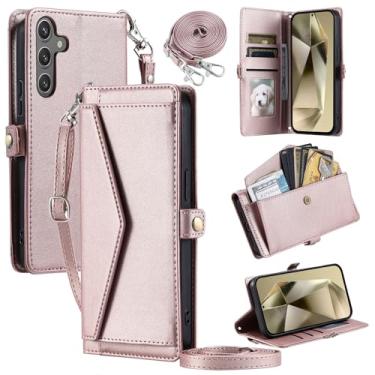 Imagem de Furill Capa carteira para Samsung Galaxy A15 5G/4G com alça de pulso, alça de ombro, porta-cartões, à prova de choque, couro PU macio, encaixe magnético, bolso, suporte, acessórios para celular, capa