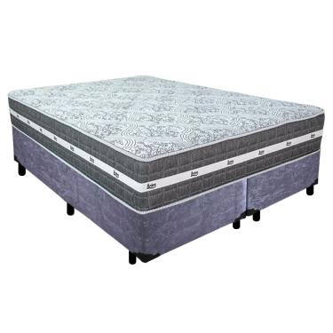 Imagem de Cama Box Casal Bipartido Suede + Colchão Anjos Black Graphite Molas Ensacadas 138x188x64cm