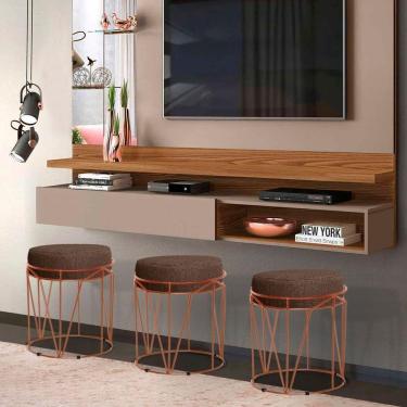 Imagem de Puff Aramado Babu Com Armação Bronze Estofado Em Linho