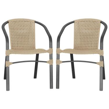 Imagem de 02 Cadeiras Floripa Alumínio Pintura Preta Trama Original Rami