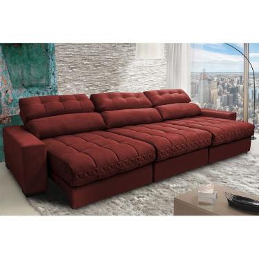 Imagem de Sofá Retrátil E Reclinável Com Molas Ensacadas Cama Inbox Master 3,82m Tecido Suede Vermelho
