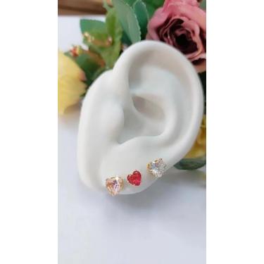 Imagem de Kit Com 3 Brincos Morgana Banhados A Ouro - Corações Com Zircônia