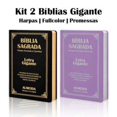 Imagem de Kit 2 Biblias Sagrada Letra Gigante Luxo Popular - Preta e Lilas- Com 