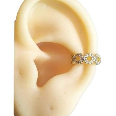 Imagem de Piercing Argola Falso Fake Dourado Pedra Zirconia Semi Joia - De Castr