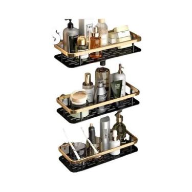 Imagem de Prateleiras De Armazenamento De Alumínio Preto Dourado Para Banheiro E