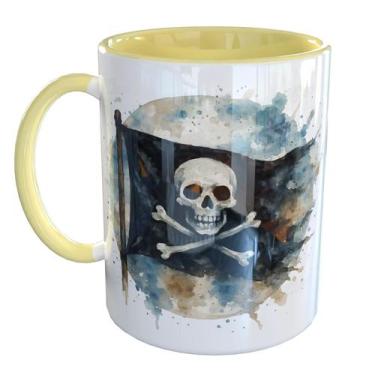 Imagem de Caneca Porcelana Pirata Bandeira - Pense Canecas, Amarelo