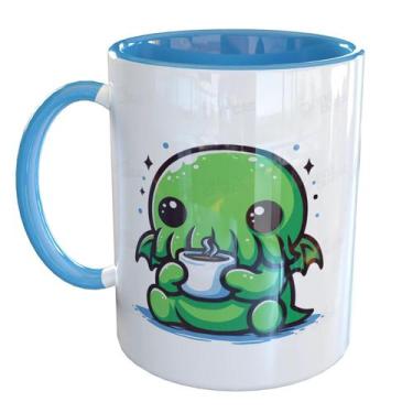 Imagem de Caneca Porcelana Cthulhu Monstro Fofinho - Pense Canecas, Azul Claro