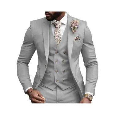 Imagem de Elegante Terno Rosa Slim Fit Para Casamento Masculino: Jaqueta, Colete
