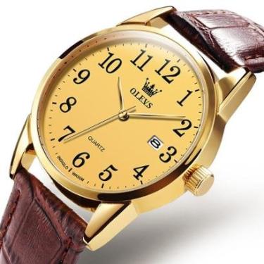 Imagem de Relógio Masculino Casual Dourado Olevs Pulseira De Couro-Masculino