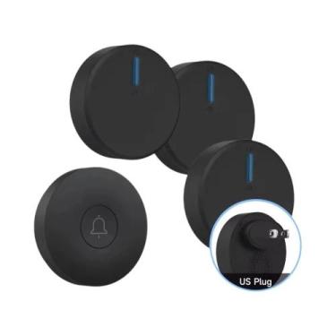 Imagem de Campainha Sem Fio Preta À Prova d'Água Circular Autoalimentada AC 110v