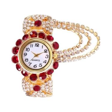 Imagem de Relógio De Pulso De Quartzo Com Bracelete Ajustável Em Strass Para Mul