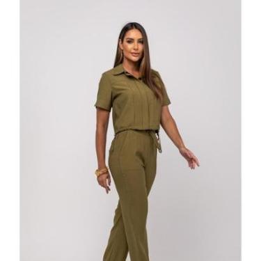 Imagem de Conjunto Salvatore Fashion Alfaiataria Calça Reta Camisa Manga Curta Feminino-Feminino