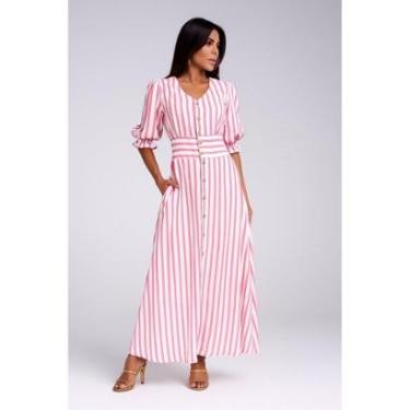 Imagem de Vestido Longo D Bell Outlet Fashion Listrado Rosa-Feminino