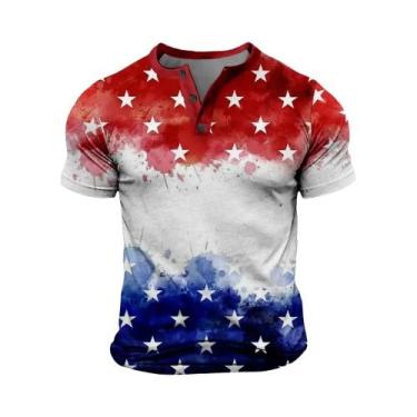 Imagem de Camiseta Henley Oversized Masculina Com Estampa 3D Da Bandeira America