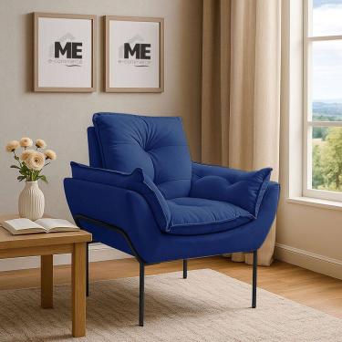 Imagem de Poltrona Decorativa Opala Amamentação Para Sala Base De Ferro preto Suede MEecommerce