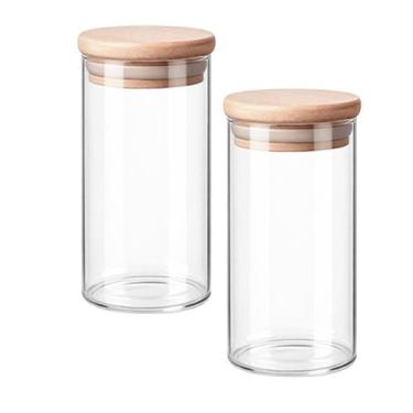 Imagem de Kit 2 Frasco Organizador Vidro 1250ml Recipiente Tampa Bambu Café Pote