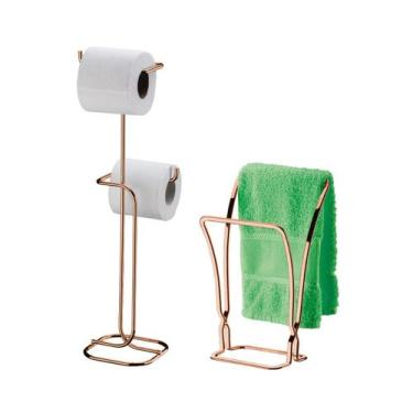 Imagem de Kit banheiro rose gold Future Porta Papel Higiênico chao porta toalha 