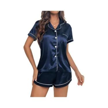 Imagem de Conjunto De Pijamas De Seda Satinada Em Cor Sólida Para Mulheres, Pija