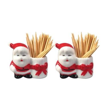 Imagem de Paliteiro de Mesa Kit com 2 Mini Papai Noel Natal Porcelana - HP Decor
