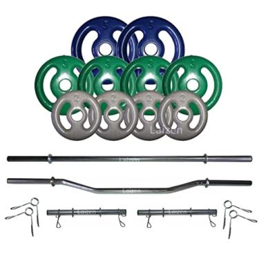 Imagem de Kit Anilhas Emborrachadas 30kg+ 2 Barras 40cm + Barra 120 + Barra W