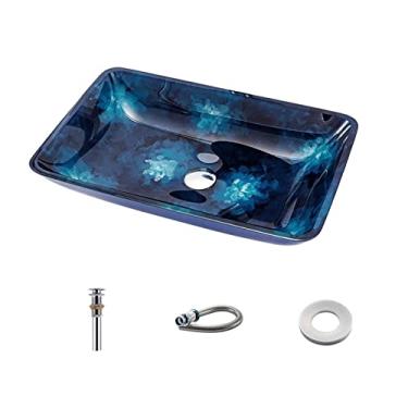 Imagem de jinyi2016SHOP Pias de pia de bancada estilo vintage pintura à mão arte bancada banheiro pia de vidro azul pia de banheiro pia de banheiro cuba única lavatório lavatório banheiro (cor: Cpackage)