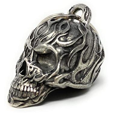 Imagem de Acessório de sino de motociclista ou chaveiro para sorte com caveira chama