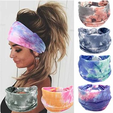 Imagem de Olbye Bandanas largas femininas com nó, faixas de cabelo elásticas antiderrapantes, turbante tie dye, faixas de cabeça para treino, yoga, esportes, faixas de suor Boho para mulheres, acessórios de cabelo modernos, pacote com 6 (Boho)