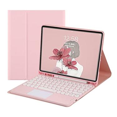 Imagem de HENGHUI Capa de teclado para iPad mini 5ª geração Mini 4 (7,9 polegadas) capa com teclado touchpad bonito com tecla redonda cor doce, rosa