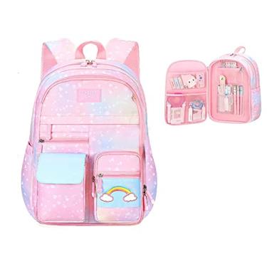 Imagem de Mochilas Kawaii para séries 1-6 mochila impermeável de grande capacidade com compartimentos multifuncional gradiente casual mochila, rosa, 41 * 30 cm