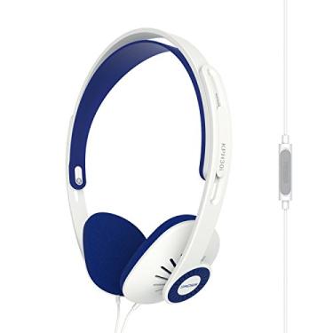 Imagem de Fones de ouvido Koss KPH30i on-Ear, microfone e controle remoto por toque, design de perfil D, com plugue de 3,5 mm, White/Blue