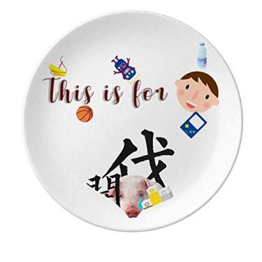 Imagem de Prato de porcelana Happy Mood Pig Emotion, prato redondo para jantar masculino