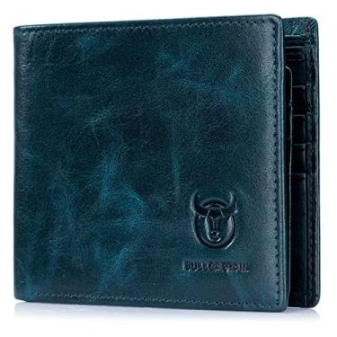 Imagem de BULLCAPTAIN Carteira masculina RFID fina dobrável de couro genuíno com bolso frontal co...