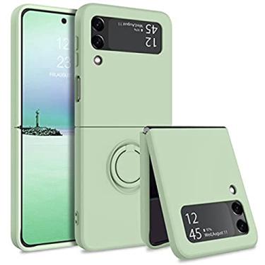 Imagem de Para samsung z flip 4 caso anel titular magnético líquido silicone casos de telefone para samsung galaxy z flip 3 zflip 4 zflip3 capa macia, verde exército, para samsug z flip 3
