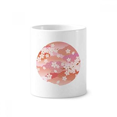 Imagem de Porta-canetas de escova de dentes com estampa de nuvens de cerejeira com suporte de cerâmica