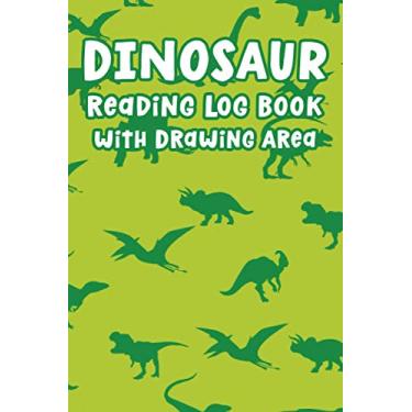 Imagem de Dinosaur Reading Log Book with Drawing Area: A simple reading log book with dinosaur cover for kids who need to record a reading diary for school, homeschooling or a personal journal.