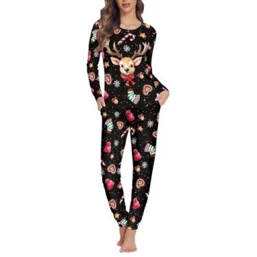 Imagem de Gzzxiailg Pijama feminino de manga comprida com bolsos, conjunto macio de duas peças para meninas tamanho PP-6GG, Doce de alce, M