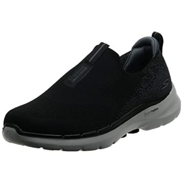 Imagem de Skechers Tênis de caminhada masculino Gowalk 6 com ajuste elástico, sem cadarço e desempenho atlético, Preto/cinza, 11 X-Wide