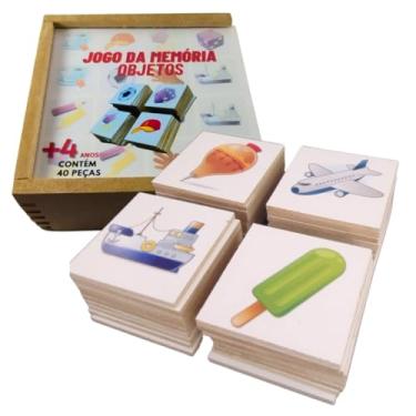 Imagem de Jogo Memória Objetos Caça-Palavras Quebra-Cabeça Brinquedo Pedagógico Madeira MDF 40 Peças Estimule Raciocínio Alfabetização Meninas Meninos Educação Infantil