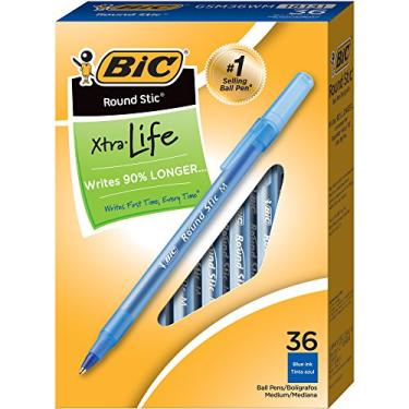 Imagem de BIC Canetas esferográficas redondas Stic Xtra Life azuis, ponta média (1,0 mm), pacote com 36 unidades, barril redondo flexível para conforto de escrita, canetas esferográficas número 1 em vendas
