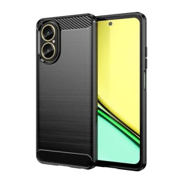 Imagem de Capa para Oppo Realme C67 4G, fibra de carbono TPU, anti-queda, anti-impressões digitais, proteção total - preta