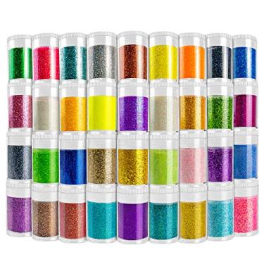 Imagem de Conjunto de 36 cores sortidas, glitter holográfico em pó para copos, resina epóxi geleca artes e artesanato, glitter, iridescente cosmético, glitter para o corpo, unha, rosto, sombra, maquiagem