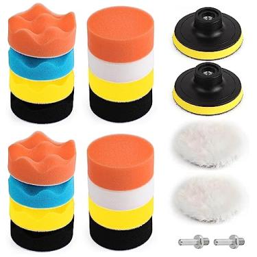 Imagem de Harewu Kit de almofadas de polimento de 22 peças, almofadas de polimento de esponja de 7,6 cm, tampão para detalhes de carros, roda de polimento para broca, kit de polimento de buffer de carro, kit de