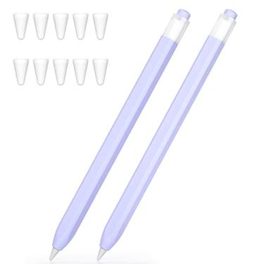 Imagem de JOOSKO Capa para Apple Pencil 1ª geração compatível com 2 unidades, design clássico, protetor de lápis de silicone macio e leve e capa com ponta de 10 lápis (roxo, roxo)
