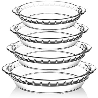 Imagem de Conjunto de 4 pratos de torta de vidro, conjunto de formas de torta profundas MCIRCO (17,8 cm/20,3 cm/23 cm/25,4 cm), assadeiras de torta com alças para assar e servir, transparente
