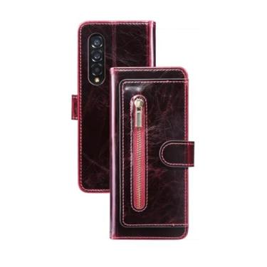Imagem de Capa de couro com compartimento para cartão para Samsung Galaxy Z Fold 3 4 Fold3 Fold4 5G Carteira capa magnética com dobradiça capa de proteção para telefone, vinho tinto, para Galaxy Z Fol