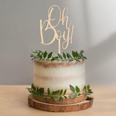 Imagem de Party to Be Oh Boy Cake Topper It's a Boy Baby Shower Gender Reveal Party Cake Decoration in Wood