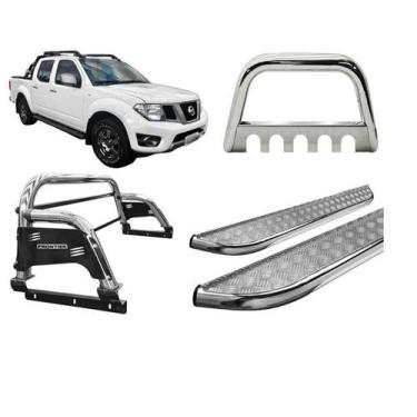 Imagem de Kit Quebra Mato Santo Antonio H3 Estribo Frontier 08/16 Cromado - HOZZ