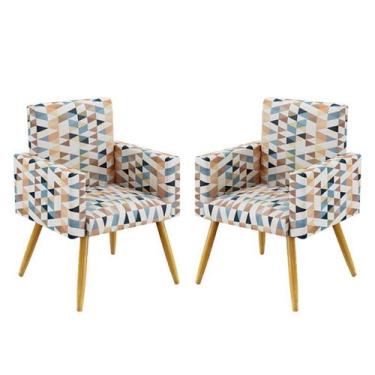 Imagem de Kit 2 Poltronas Estofadas Nina Sued Estampado Laranja Aradecor