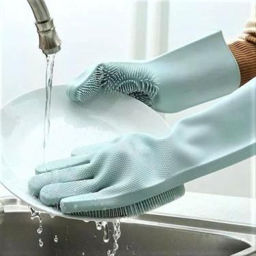 Imagem de Luva Lava Louças c/ Esponja Silicone Casa Cozinha Limpeza - ZEM