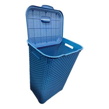 Imagem de Cesto P/ Roupa Suja Retangular 72 Lts Rattan C/ Tampa Azul - Aja